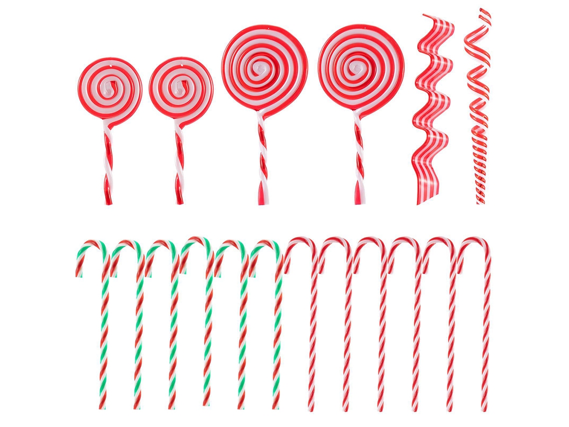 Conjunto de 18 enfeites de Natal em forma de pirulito para árvores, portas ou janelas LAXISCREED