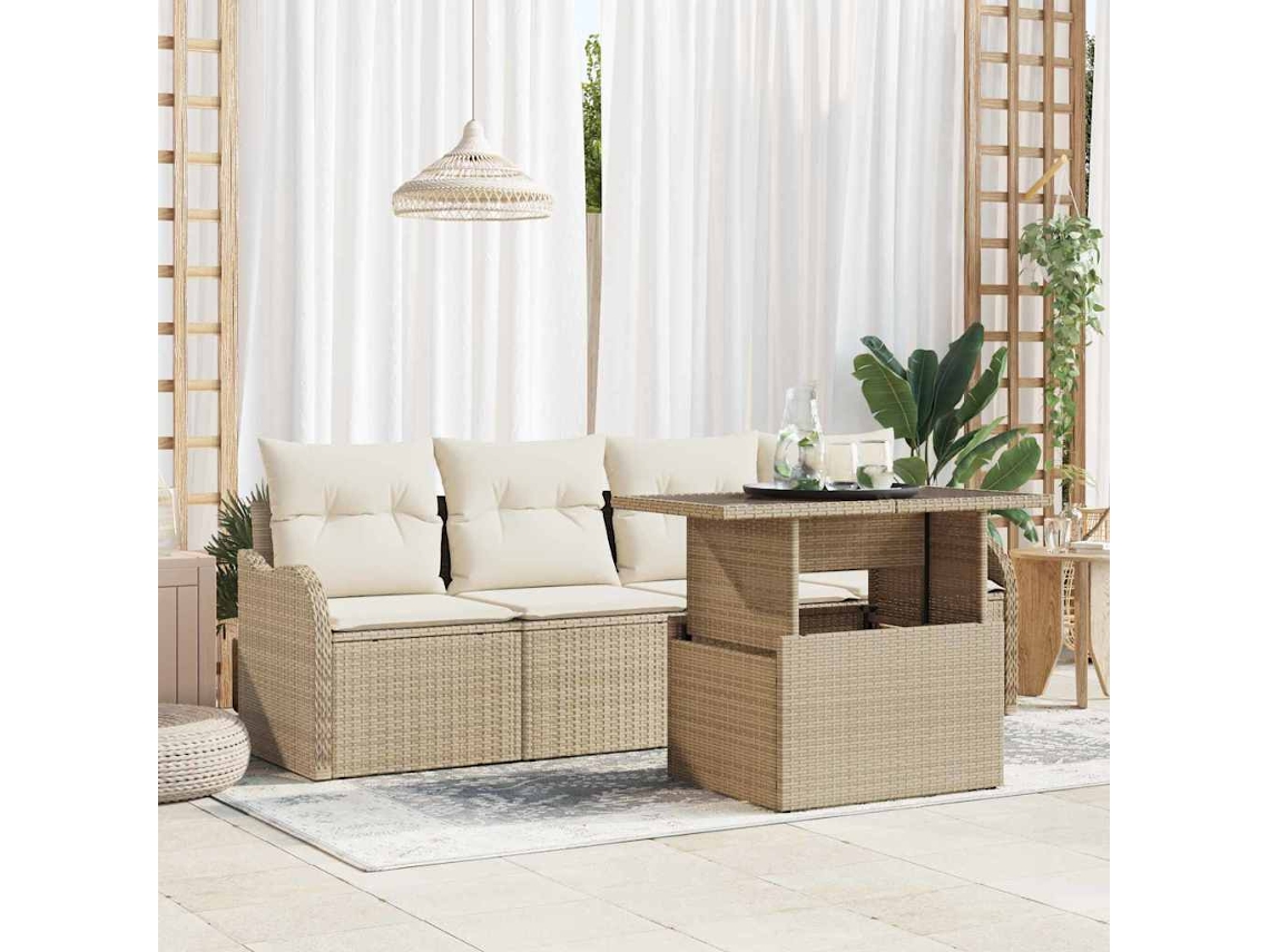 Vidaxl Conjunto De Sofá De Jardim 5 Unid. Bege Rattan Sintético