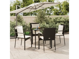 Vidaxl 5 Pcs Conjunto De Jantar P/ Jardim C/ Almofadões Vime Pe Preto