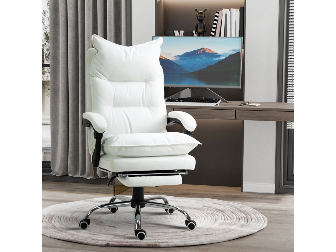 Cadeira de escritório ergonômica com encosto reclinável e altura ajustável, 66 x 72 x 130 cm, branca.