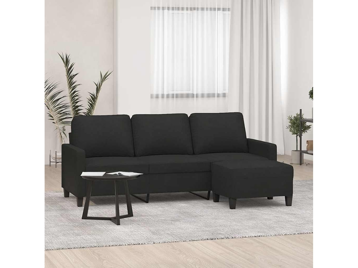 Vidaxl Sofá De 3 Lugares Com Apoio De Pés 180 Cm Tecido Preto