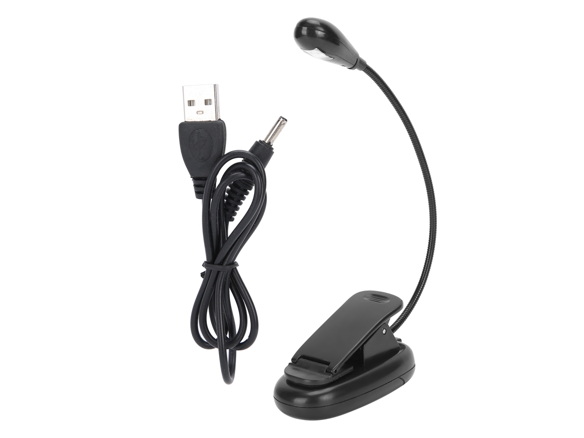 Lâmpada de Clip LED 360° Rotação, 5000K-6000K, Luz Branca, Leitura, USB, Pilhas AAA