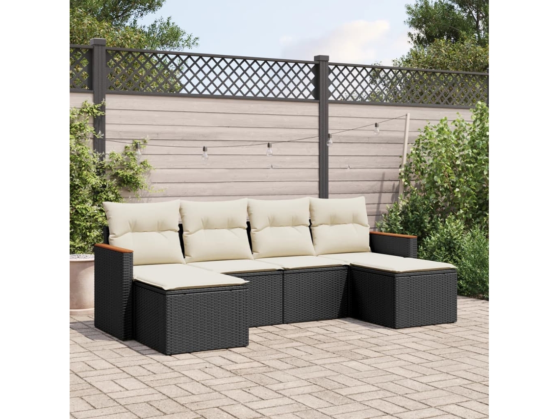 Vidaxl 6 Pcs Conjunto Sofás De Jardim C/ Almofadões Vime Pe Preto