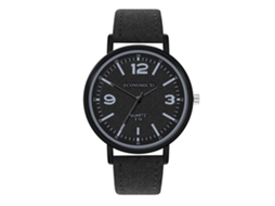 Relógio de pulso de quartzo com pulseira de PU para mulheres e homens, estilo casual elegante, preto.