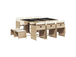 Conjunto de 11 Jantar para Jardim com Almofadões Vime Pe Bege MAISON EXCLUSIVE