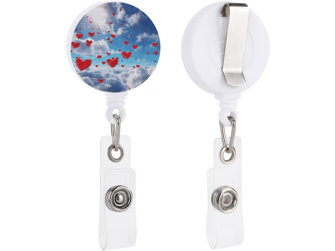 Porta Crachás Retrátil Com Corações No Céu, Divertido E Com Clipe Chaveiro, Porta Crachás Fofo, Suporte Crachá