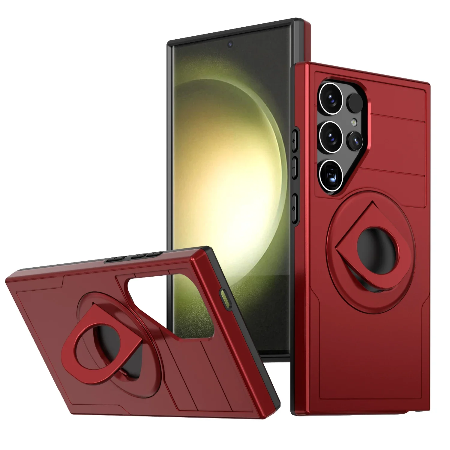 (vermelho S25ultra) Capa De Celular 2 Em 1 Reforçada E Resistente A Impactos Com Suporte De Anel Magnético