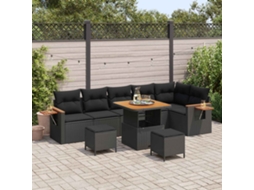 Vidaxl Conjunto De Sofá De Jardim 9 Pcs Preto Vime Pe