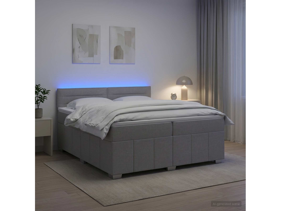 Vidaxl Cama Box Spring Com Colchão Cinzento-claro 200 X 200 Cm Tecido
