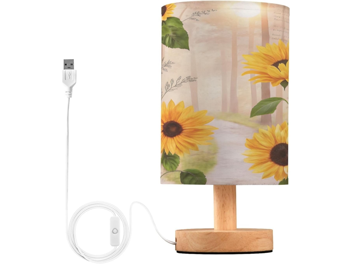 Abajur De Cabeceira Em Formato Girassol Para Quarto, Abajur De Cabeceira Led, Luminária De Leitura Com Portas Usb E