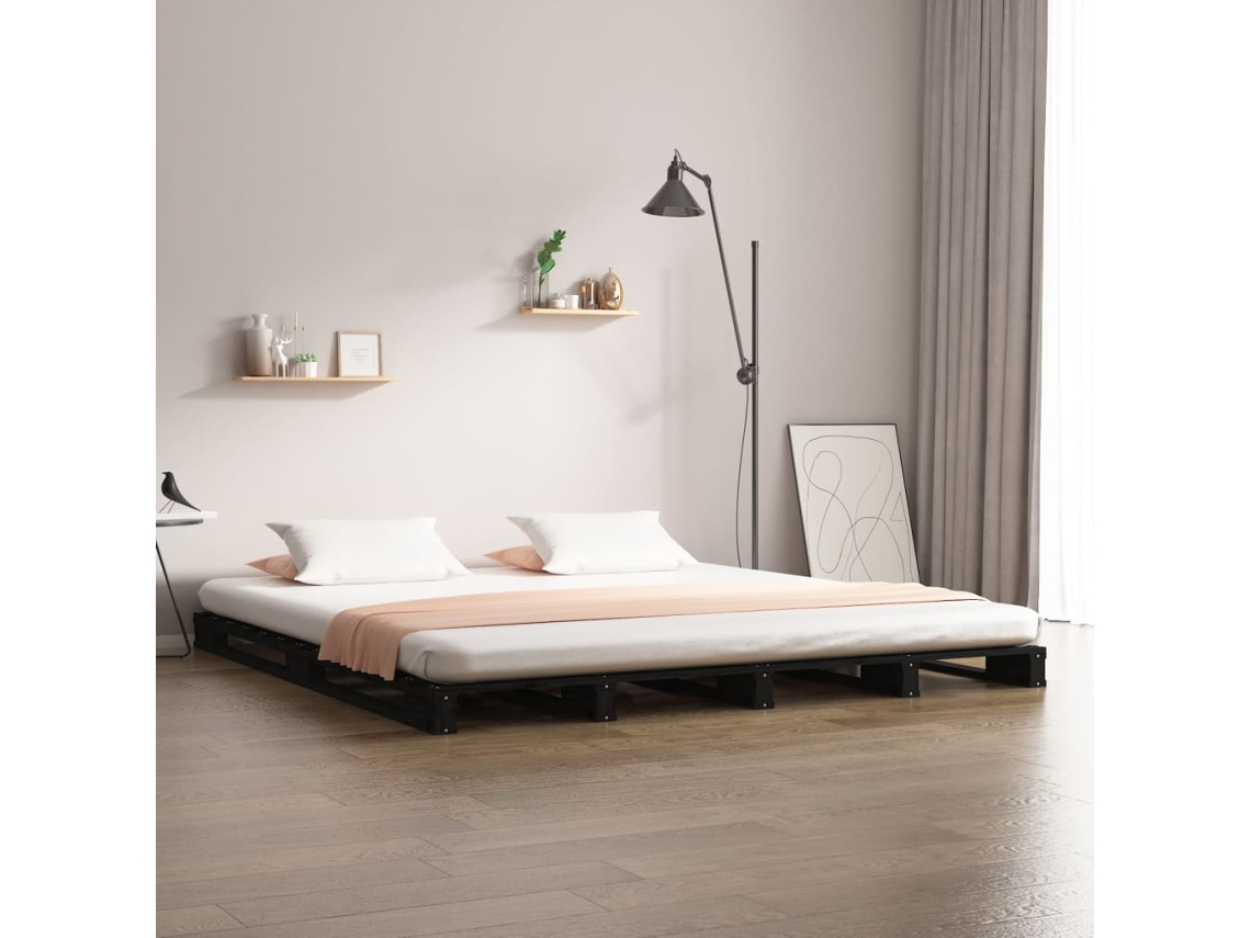 Cama De Paletes Pequena De Casal 120x190 Cm Pinho Preto