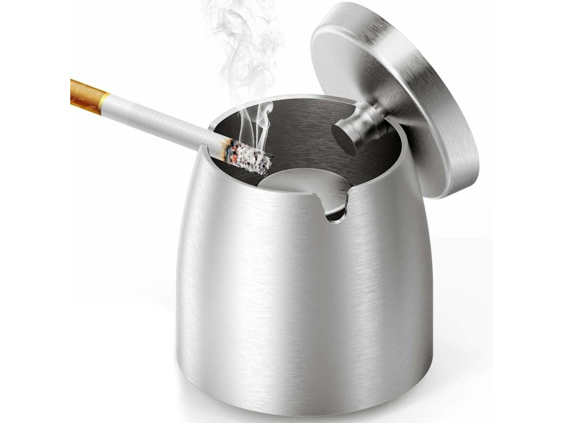 Cinzeiro Para Cigarros Ao Ar Livre, Cinzeiro De Aço Inoxidável À Prova De Vento Com Tampa Para Uso Em Mesa E Pátio, Design Inodoro, Grande Capacidade,