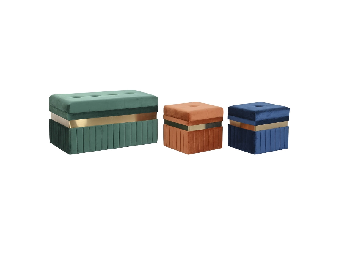 Banqueta DKD HOME DECOR Azul Verde Laranja Dourado Madeira Mdf 93x47x45 cm 3 Unidades