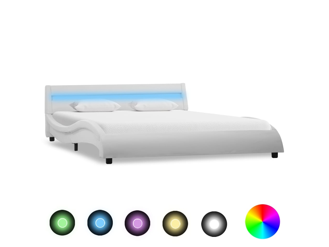 Estrutura De Cama Com Led 140x200 Cm Couro Artificial Branco