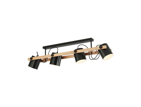 Plafonier 4xe27 23w Ip20 Design Preto E Madeira Natural Braytron