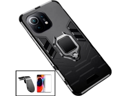 Kit Capa, Película e Suporte Magnético para Carro Xiaomi Mi 11 Lite 5G PHONECARE Military Defender Preto