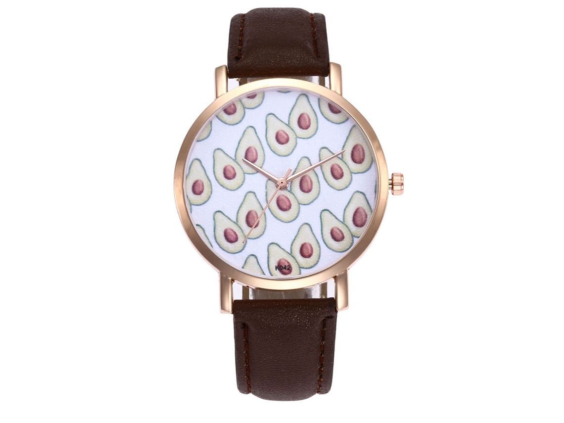 Relógio de Pulso Feminino de Quartzo com Mostrador Redondo e Cinto de Couro Pu Casual Café