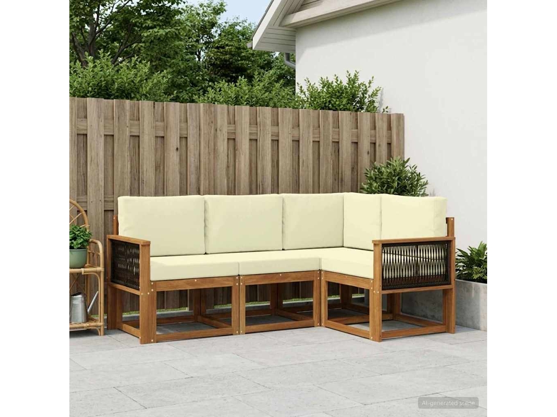 Vidaxl Conjunto De Sofás Para Exterior 4 Pcs Natural E Creme Poliéster