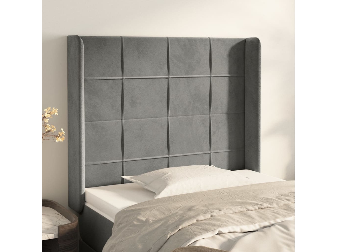 Vidaxl Cabeceira De Cama C/ Abas Veludo 93x16x118/128cm Cinzento-claro