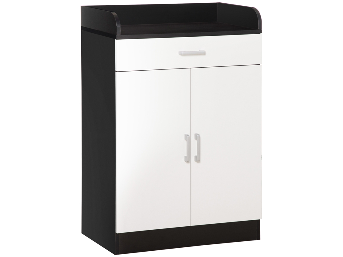 Armário De Madeira Com Gavetas E Prateleira Ajustável, Ideal Para Cozinhas, Salas De Estar E Corredores, Em Mdf, 60x40x90cm, Preto E Branco.