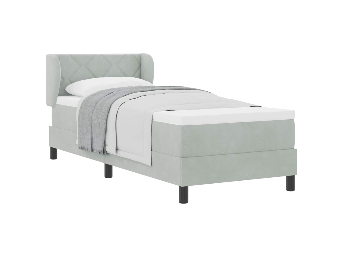 Cama Box com Colchão Cinzento Claro 80x200 cm Veludo MAISON EXCLUSIVE