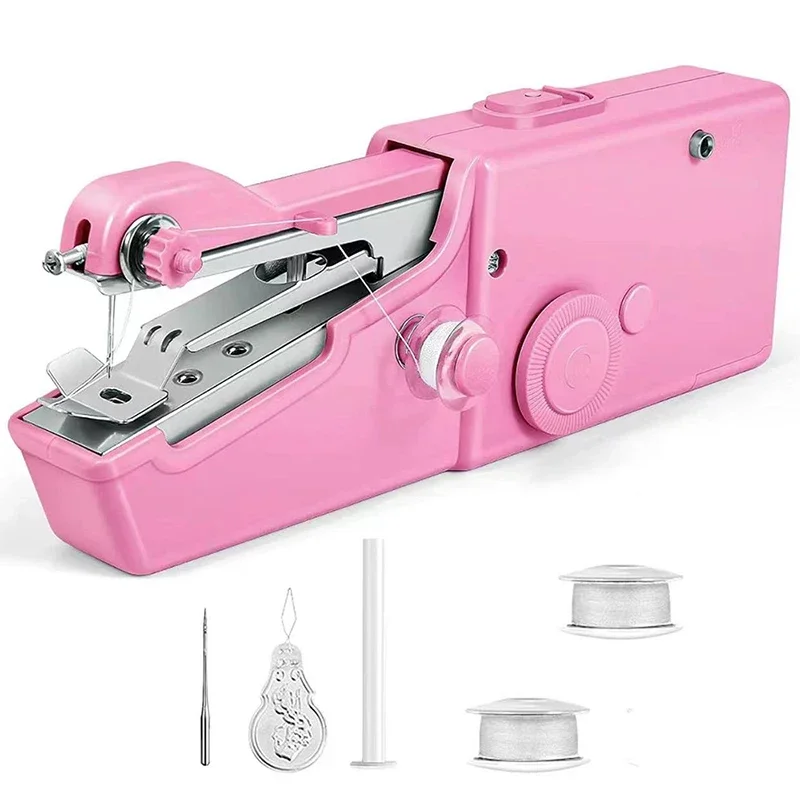(Rosa) Mini Máquina de Costura Elétrica para Uso Doméstico, Ferramenta de Costura Semi Fio para Tecidos e Roupas
