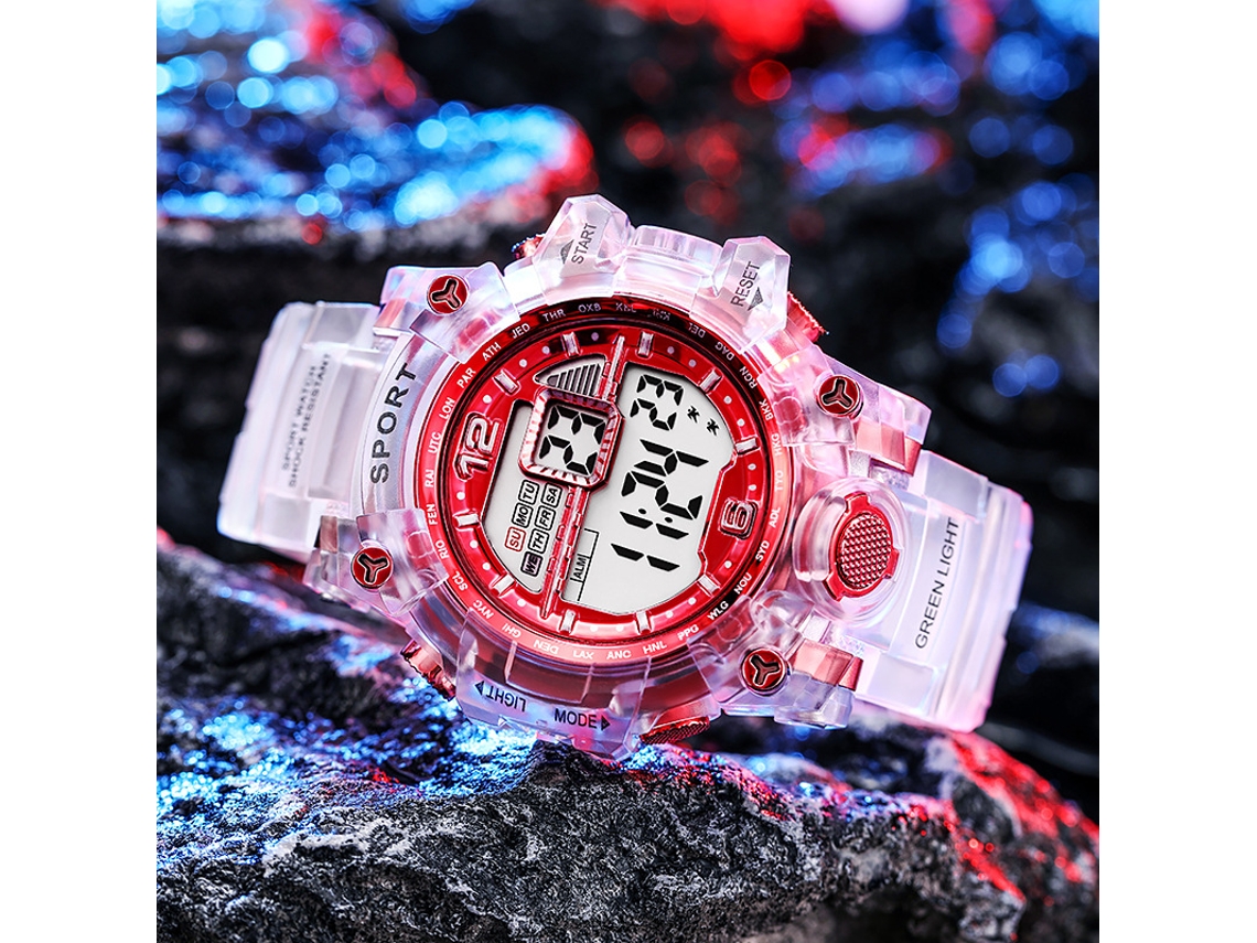 (vermelho) Relógio De Pulso Eletrônico Elegante Com Design Transparente, Resistente A Choques, Display Led E À Prova D'água.