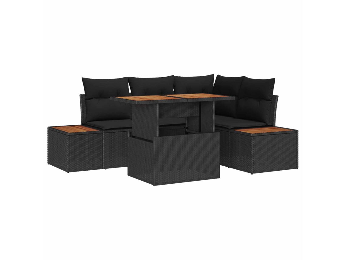 Vidaxl Conjunto De Sofá De Jardim 5 Unid. Preto E Marrom