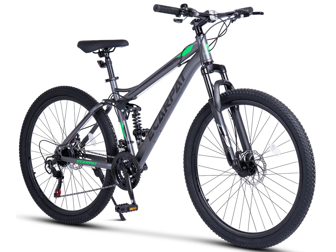 Bicicleta Ecarpat 27,5" 21m Shimano, Freio Disco Duplo, Roda Dupla Parede, Adulto 160-175cm, Cinza-esverdeado, 85% Pré-montado - Cs