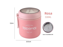 Garrafa Térmica de Aço Inoxidável para Sopa com Colher, Lancheira Térmica com Alavanca MDUG (rosa 530ml)