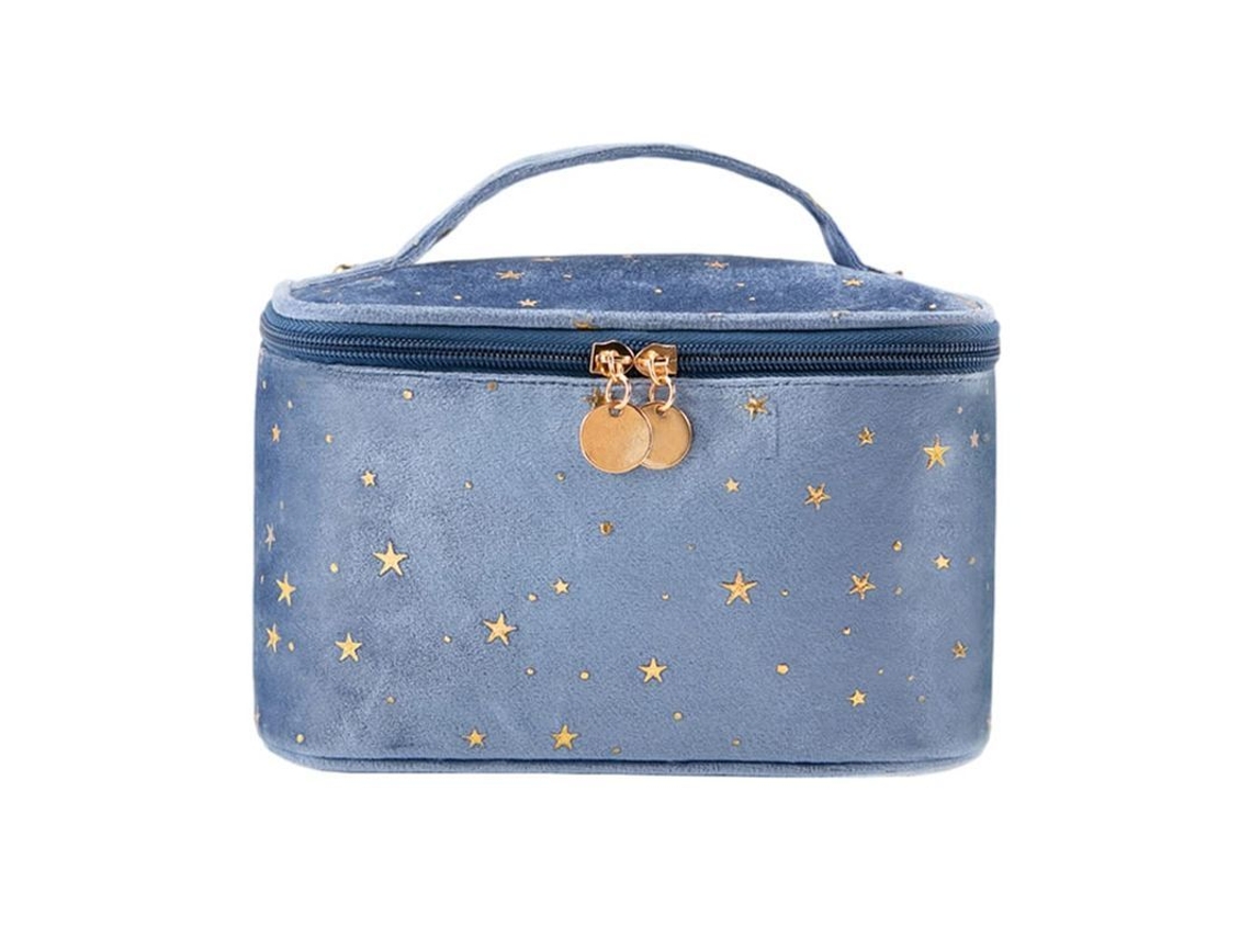 2026 linjou Bolsa de Maquillaje de Terciopelo Con Asa Y Cepillos, Azul
