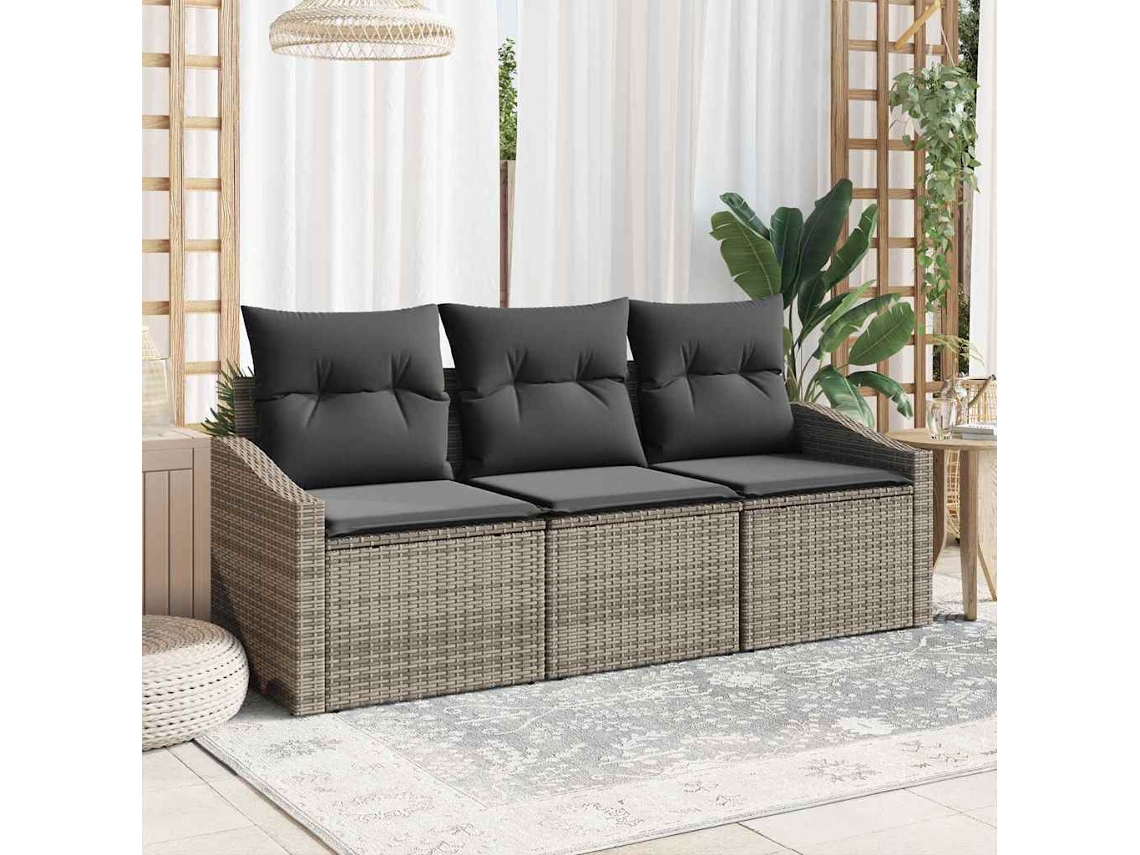 Vidaxl Conjunto De Sofás 3 Unid. Cinzeto Vime Pe