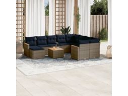Vidaxl Conjunto De Sofá De Jardim Com 11 Peças E Almofadas Em Rattan Sintético Cinza