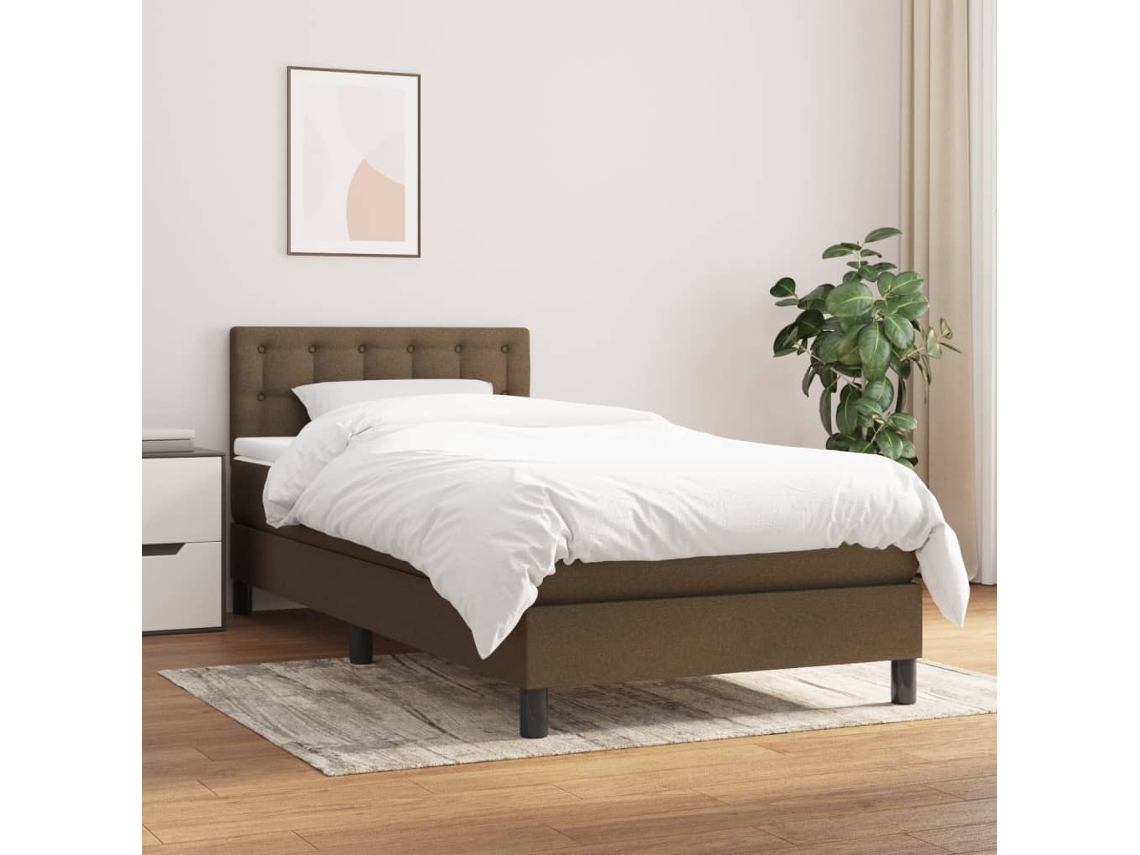 Vidaxl Cama Com Molas/colchão 100x200 Cm Tecido Castanho-escuro