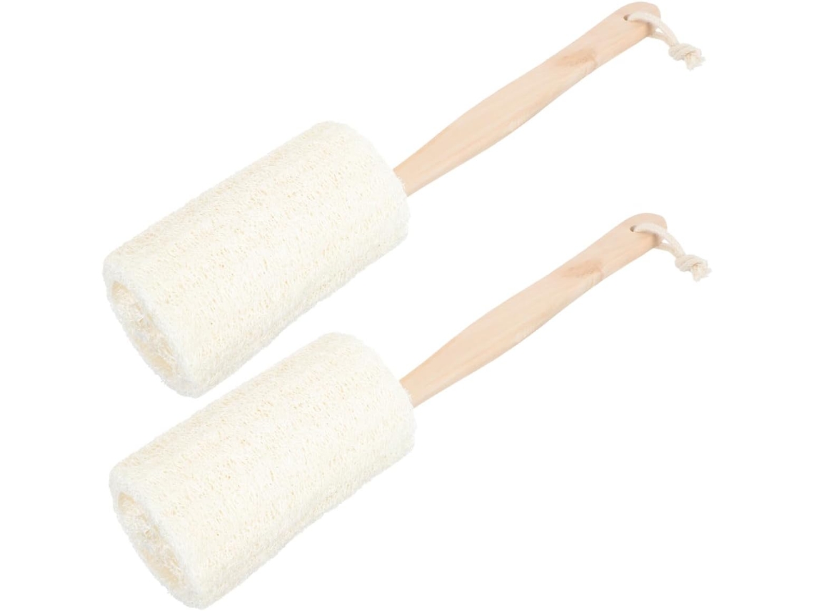 Conjunto Nuobesty Com 2 Escovas Esfoliantes Naturais De Bucha Vegetal Cabos Longos Madeira Para Banho, Limpeza Corporal
