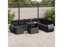 Vidaxl 9 Pcs Conjunto De Sofás P/ Jardim C/ Almofadões Vime Pe Preto