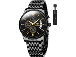 Lurelia Relógio Cronógrafo Masculino, Movimento De Quartzo, Data/calendário, Luminoso, Detalhes Com Strass, Aço Inoxidável, Pele, Preto
