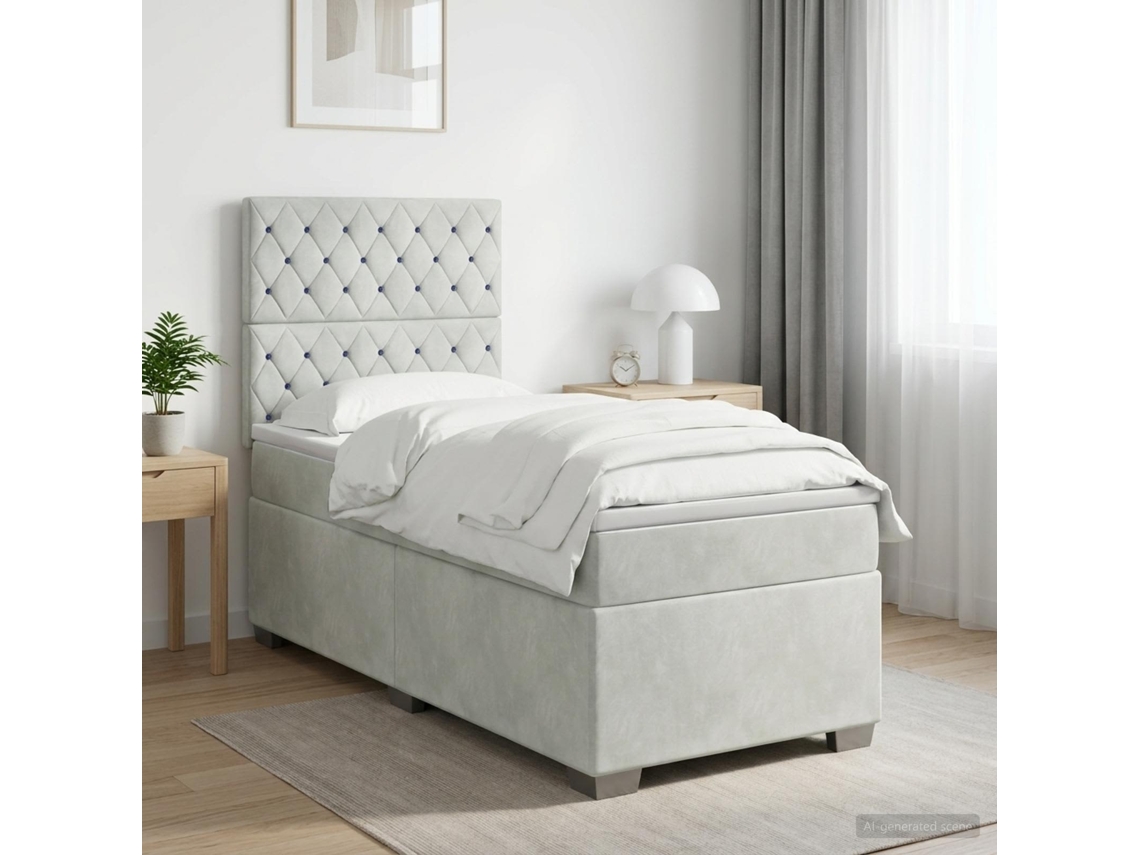 Vidaxl Cama Box Spring Com Colchão Cinzento-claro 80 X 200 Cm Veludo