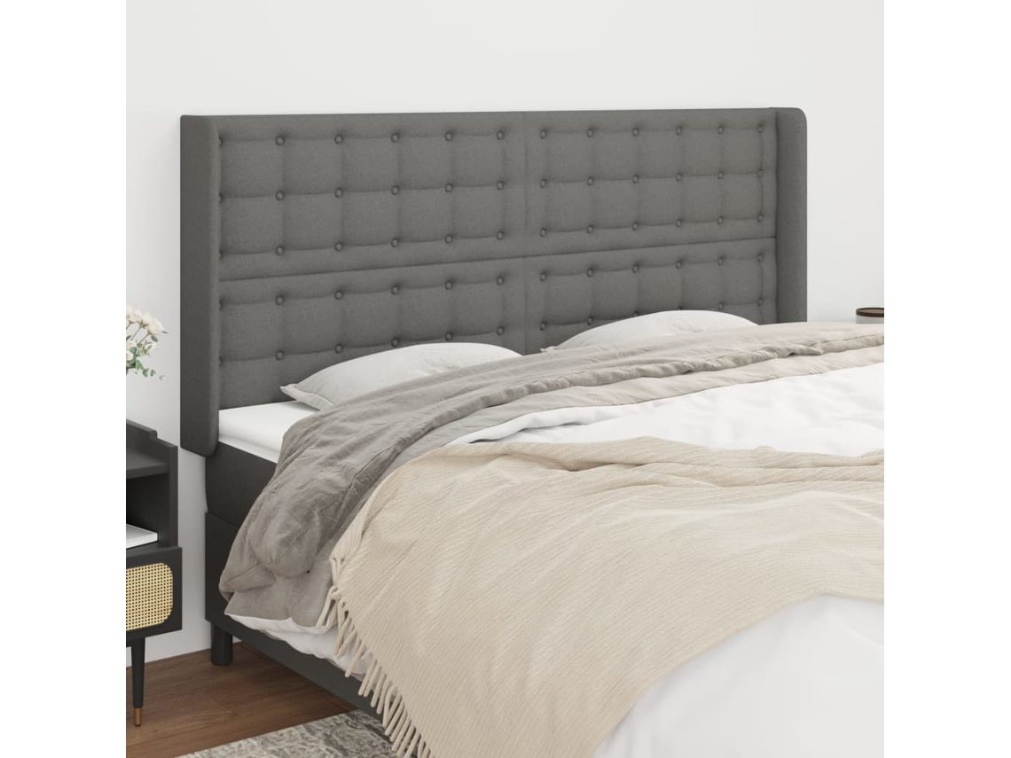 Vidaxl Cabeceira Cama C/ Abas Tecido 163x16x118/128 Cm Cinzento-escuro