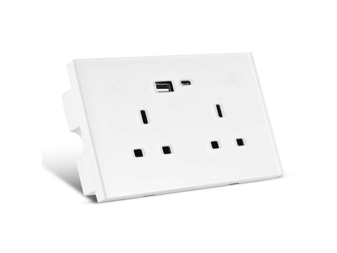 Laxiscreed Tomada Wifi Inteligente Com Portas Usb E Type-c, Duplo Padrão Reino Unido, Painel De Vidro Temperado