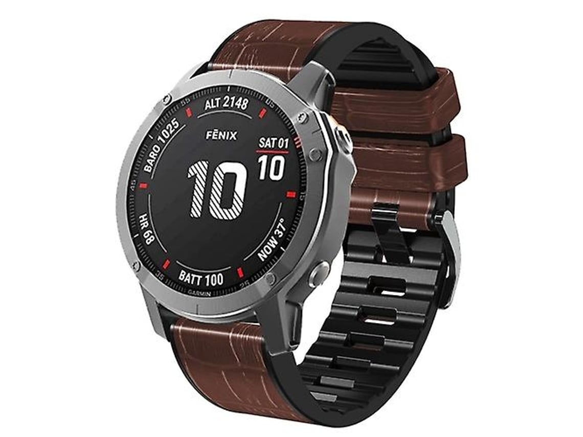 Garmin Fenix 7/6 Pro/5 Plus Pulseira 22mm Silicone Couro Marrom Chennnls
