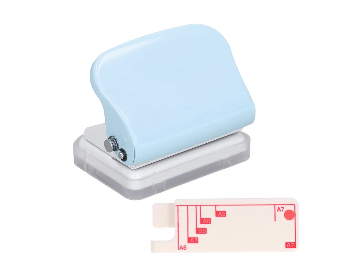 Perfuradora De 3 Agujeros Com Régua Para Posicionamento Rápido, Corpo Metálico Azul Claro Para Documentos