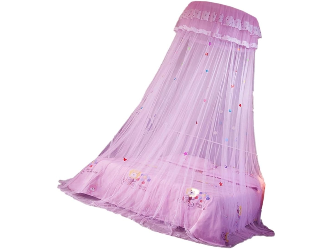 Cortina Redonda Para Cama Com Mosquiteiro Embutido De Renda, Rosa, Ideal Para Quartos De Meninas Leve E Resistente