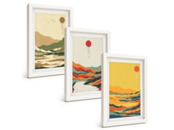 Composição De Quadros Padrões De Montanhas Coloridas, Rios, Estilo Japonês Espelharte (3 Peças 20x30 Cm)