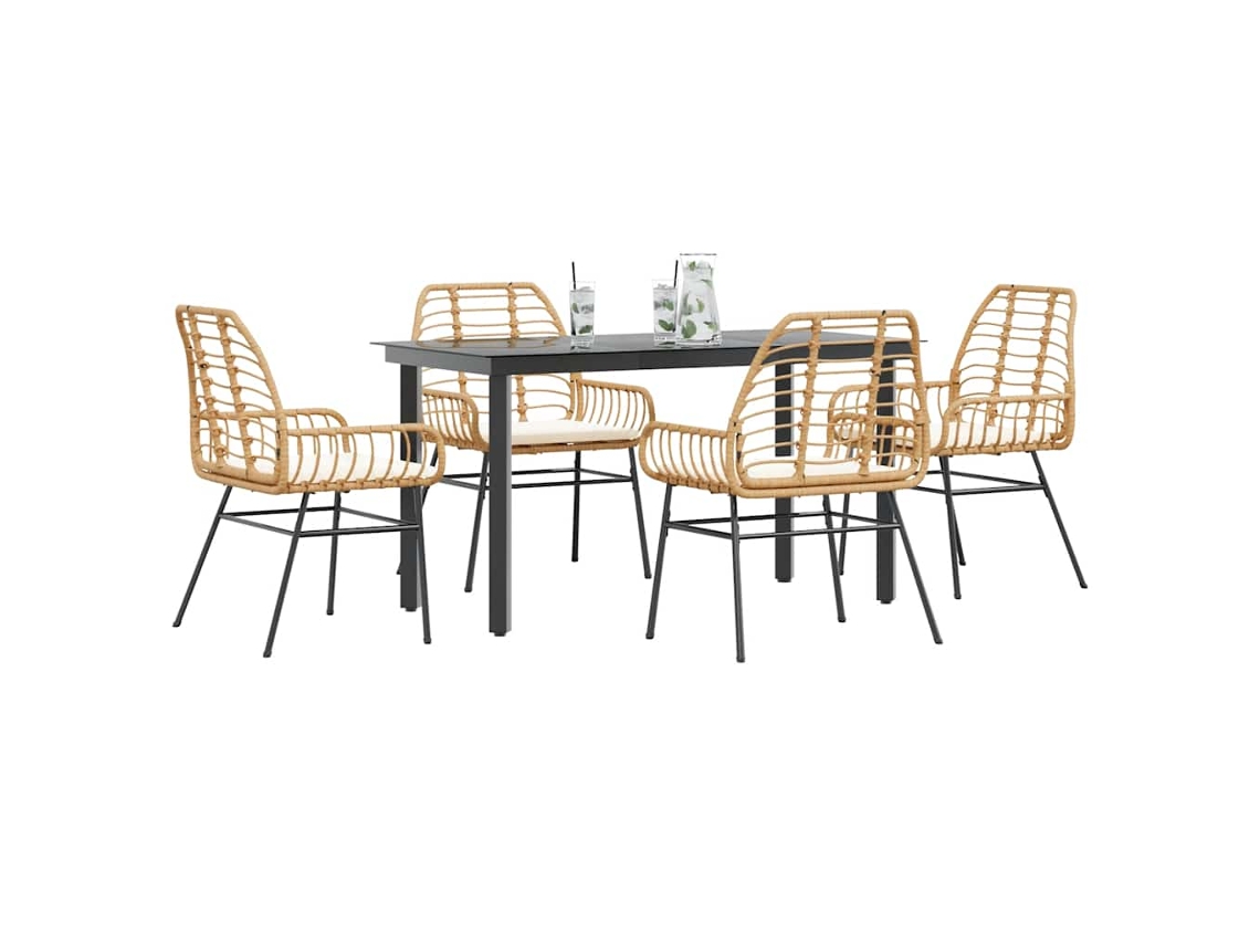 Vidaxl Conjunto Jantar Jardim 5 Peças Almofadas Vidro Vime Pe Castanho