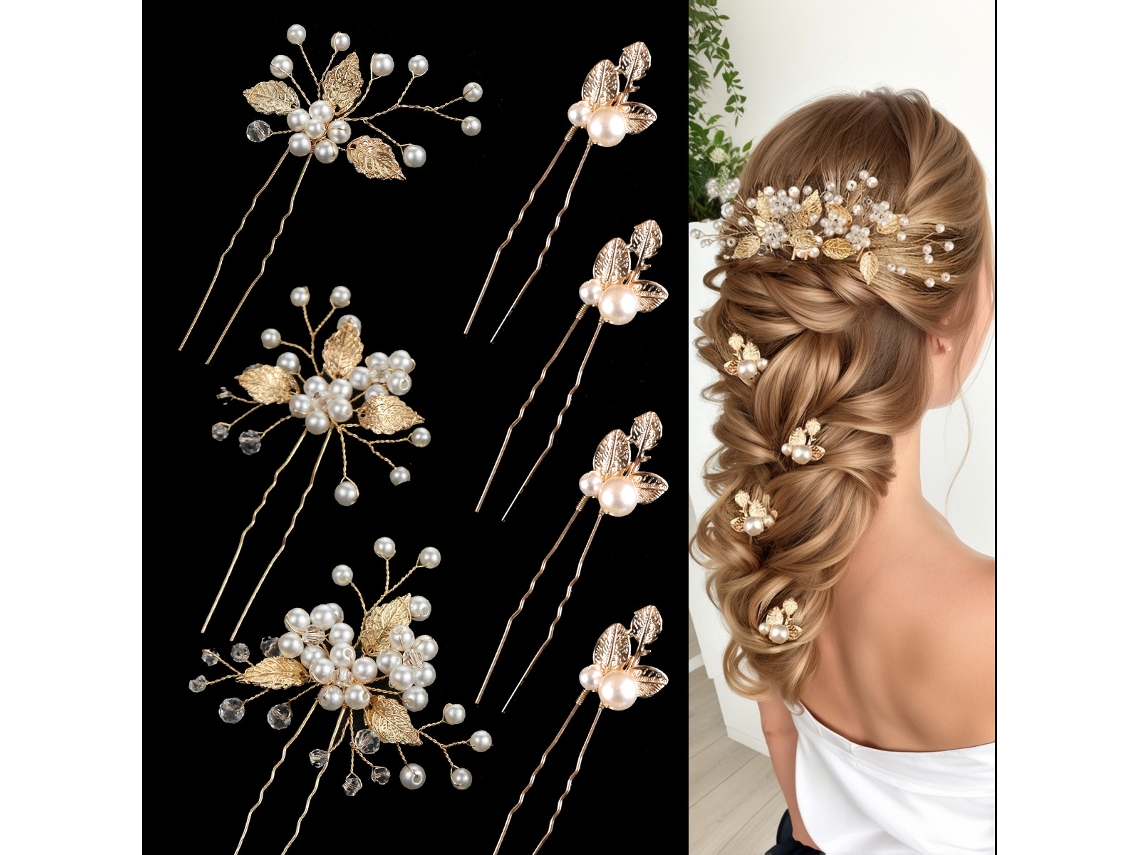 Conjunto 7 Ganchos Cabelo – Acessórios Cabelo – Presilhas Flores – Alfinetes Decorativos – Liga Metálica – Dourado