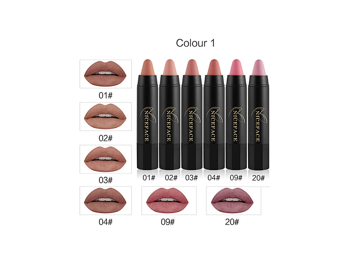 Niceface Lápiz Labial Mate De 6 Colores, Duradero Y Hidratante, Set De Lápiz Labial Y Brillo De Labios 01