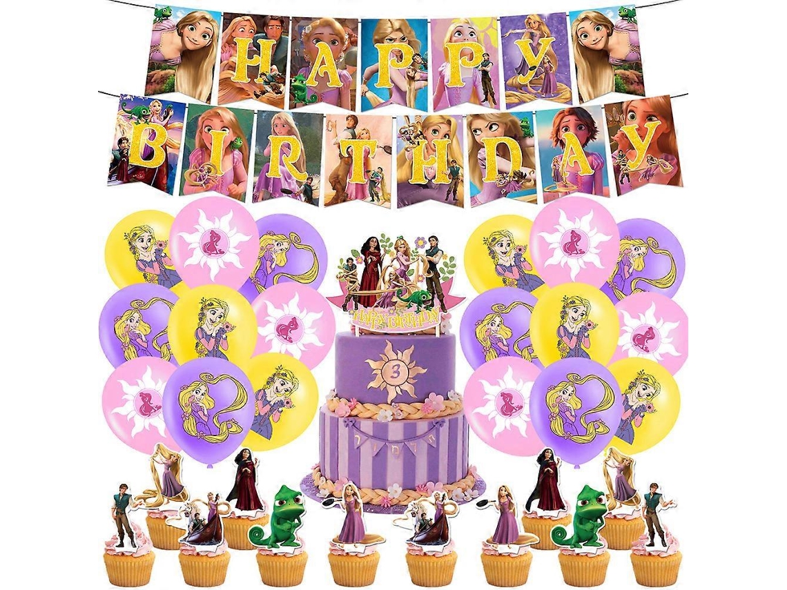 Enrolados Rapunzel Princesa Tema Festa De Aniversário Suprimentos Banner Balões Cupcakes Topo De Bolo Kit De Decoração