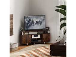 Meuble Tv Pour Téléviseur Jusqu'à 55 Avec Grand Plateau, Placards À Portes Et Compartiment Ouvert, Marron