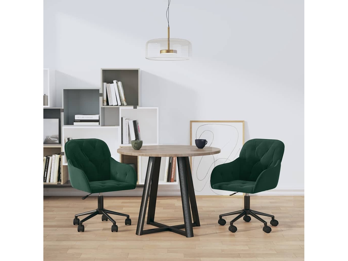 Vidaxl Cadeiras De Jantar Giratorias 2 Pcs Veludo Verde-escuro